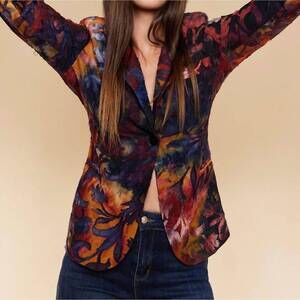 NEW OOLALA burnout floral blazer in wine
